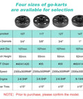 Table of go-kart clutch specifications with sprockets, bore sizes, clutch diameter and speed for Predator 212 engine compatibility.