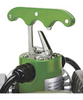 Close-up of green spring-loaded quick mount hook on 16000 Lumen Temporary LED Work Light With Four Pivoting Panels And 360 Degree Beam