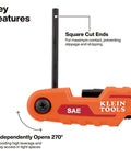 Compact Folding Hex Key Set With 25 Sizes In Metric And SAE Plus Torx Keys shown in orange with 270° open feature