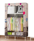 Dang Sure Portable Wardrobe Closet Built With Heavy Duty Steel Tubes Quick Connect Plastic Joints Waterproof Fabric Cover And Ridiculously Fast Setup For Keeping Threads Neat showing neatly arranged clothing and storage boxes.