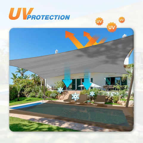 8x8 Foot Rectangle Shade Sail For Outdoor Patio Garden Gazebo Deck UV Blocking Canopy Breathable HDPE Shade Cloth Tear-Resistant