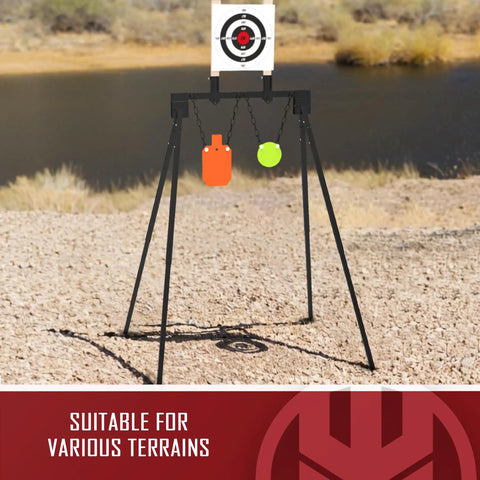 AR500 Steel Target Kit For Shooting Stand System With Height Adjustable Frame in outdoor terrain with three-eighths-inch targets