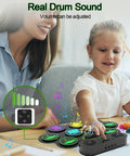 Child playing Roll Up 9 Pad MIDI Electronic Drum Set With Headphone Jack Built In Dual Speakers, mom watches, home use