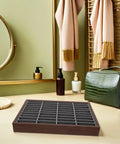 Premium Wooden Jewelry Tray Featuring Forty Smooth Compartments And Plush Velvet Insert For Classic Bracelet And Bangle Display Stand Plus Reliable Countertop Organizer That Straight Up Hits Different in a modern vanity setting.