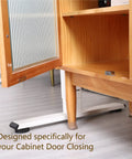 Heavy Duty 30 Lb Stainless Steel Cabinet Magnetic Door Catch Set in use on a wooden cupboard door, silver finish visible