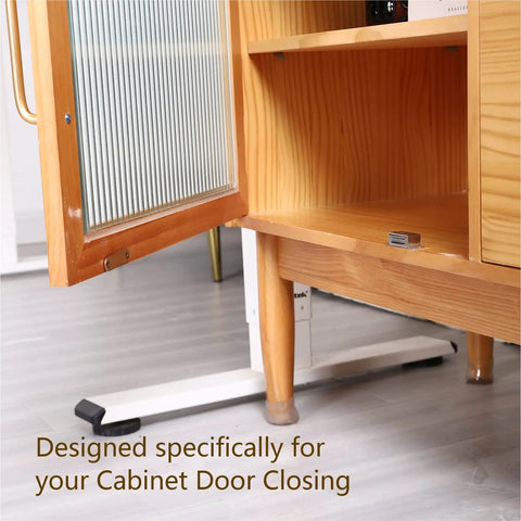 Heavy Duty 30 Lb Stainless Steel Cabinet Magnetic Door Catch Set in use on a wooden cupboard door, silver finish visible