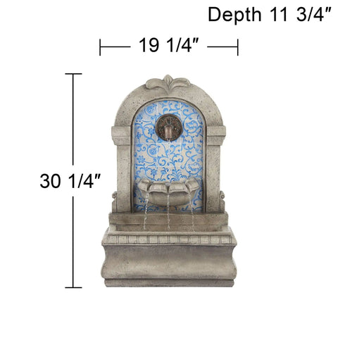 30 1/4 Inch High Outdoor Blue Faux Stone Floor Fountain With Freestanding Waterfall, Tiered Cascading Water Feature For Garden