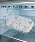 Clear acrylic Fridge Lazy Susan with dimensions in fridge, showcasing Two Pack Clear Acrylic Fridge Lazy Susan Organizer With 360 Degree Rotating Turntable For Kitchen Pantry And Countertop Storage Sturdy Shatter Resistant Easy To Clean Space Saving Design.