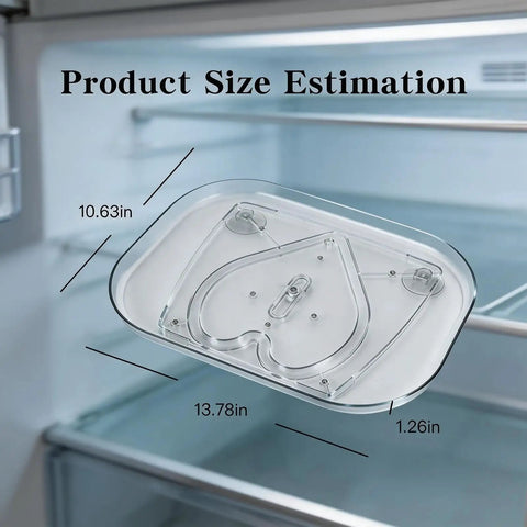 Clear acrylic Fridge Lazy Susan with dimensions in fridge, showcasing Two Pack Clear Acrylic Fridge Lazy Susan Organizer With 360 Degree Rotating Turntable For Kitchen Pantry And Countertop Storage Sturdy Shatter Resistant Easy To Clean Space Saving Design.
