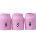 Three alumina nozzles for 123 Piece TIG Welding Torch Kit With Low Profile Gas Lens System And Pro Grade Alumina Nozzles, WP 17 18 26