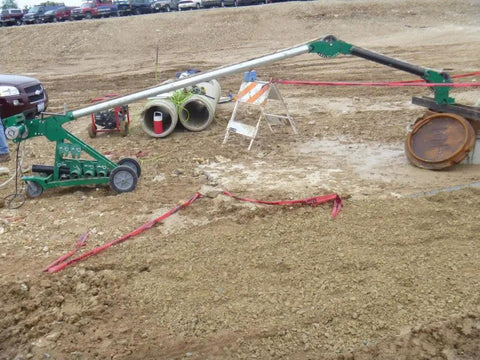 Greenlee Ut10 Pulling Package With Heavy Duty Floor Mount on job site, featuring strong beam and cable routing tools.