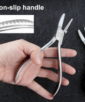 Pro Grade 6 Inch Nylon Jaw Round And Flat Nose Pliers For Eyeglasses Adjustment Straight Up Solid Glasses Repair Tool Kit With Mini Precision Screwdriver showing non-slip handle design.