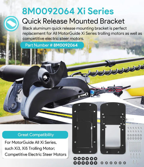 Xi Series Quick Release Mounting Bracket Kit Replacement for Xi3 Xi5 Trolling Motors, black aluminum brackets on motor