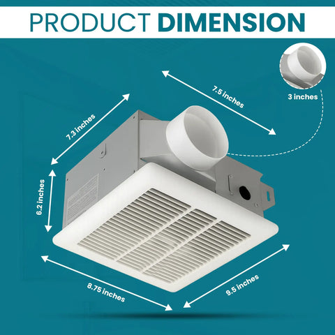 Ultra Quiet 70 CFM Bathroom Exhaust Fan With 2 Sone Noise, 40 dB, Corrosion Resistant Galvanized Steel Housing dimensions