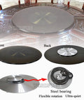 Kick Back Heavy Duty Tempered Glass Lazy Susan Turntable 31 To 35 Inch showing front and back views with steel bearing features.