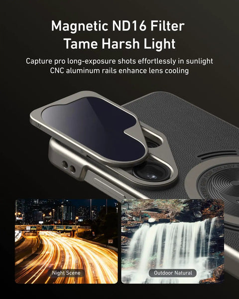 Phone Camera Master Grip Kit For Samsung Galaxy S26 Ultra With Case And 10X Flash 2in1 ND16 Filter showing light control effect