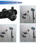 Shower Arm Diverter Valve for Handheld Showerhead and Fixed Spray Head 3 Way Brass Valve Matte Black in bathroom use