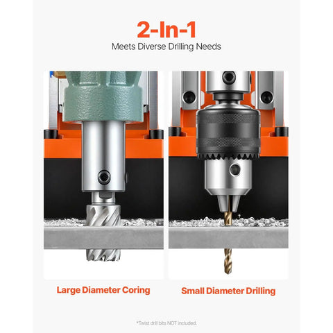 Heavy Duty 1550W Magnetic Drill Press With Powerful 2 Inch Core Bit And 13000N Holding Force For Steel Iron Metals Low Speed 0-550 RPM Reliable Copper Motor Base Stable Performance Jobsite Essential Tool large and small diameter drilling bits.