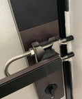 Portable Travel Door Lock Heavy Duty Security Lock For Outward Opening Doors Adjustable Stainless Steel Safety Device For Hotel Rooms Apartments Homes And Vacation Rentals On The Go Keeps Doors Tight Shut And Safe While You Stay installed on a door