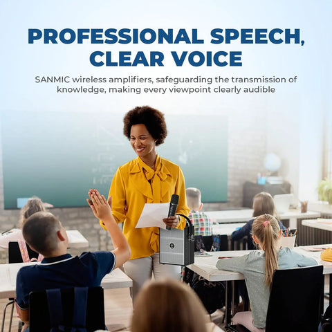 Teacher using All In One Wireless Voice Amplifier With Handheld Mic And Portable Bluetooth Speaker For Teachers And Events, Plug And Play Wireless Karaoke Mic For Singing, PA System With Echo And Sound Effects S98 Pro in classroom.