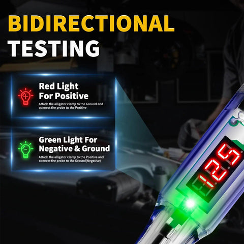 Pro Grade DC Voltage Tester Pen With LED Display 3 To 120V Range Auto Bidirectional Testing Handy Car Battery Polarity And Continuity Check Fuse Diagnostic Tool For Auto Electricals, bidirectional test display