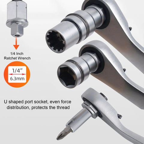 Close-up of Pass Through Socket Set, 29 Piece One Quarter Inch Drive Ratchet Wrench Kit With Sockets And Bits, Chrome Vanadium Steel