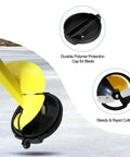Close-up of 8 Inch Ice Auger For Cordless Drill With 35.95 Inch Extension Shaft and protective cap on ice surface.