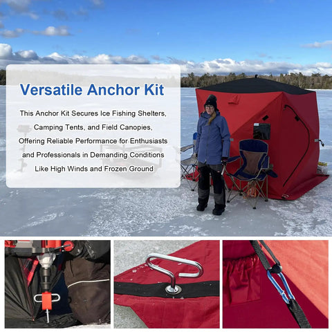 Heavy Duty Ice Shelter Tie Down Kit With Two Beefy Grip Self Tapping Anchors And Two Cam Straps For Ice Fishing Tents Universal Fit