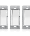 3 Pack Quiet Slide Dimmer Light Switches, Ultra Slim Rocker, No Fuss Install, Single Pole Or Three Way Dimmable, 300W LED And CFL, 600W Incandescent, ETL Listed, White, front view