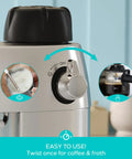 Premium Home Espresso Machine With Built In Milk Frother And Rapid Steam Wand, showing user-friendly control knob and frothing details.