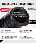 8AN Nylon Braided Fuel Line Kit Twenty Feet Black With Fittings For Transmission Oil Cooler Fuel Return And Supply Lines.