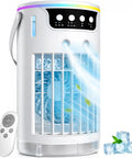 Four In One Portable Evaporative Air Cooler With Ice Water Cooling Mist, Personal Swamp Cooler For Bedroom Office Desk And Dorm, Whisper Quiet Fan That Blows Cold Air Like An AC, 1200ml Water Tank with remote and ice cubes