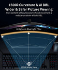 Top view of 34 Inch Ultrawide Curved Gaming Monitor 3440x1440 UWQHD With Up To 200Hz Refresh Rate showing 1500R curvature diagram.