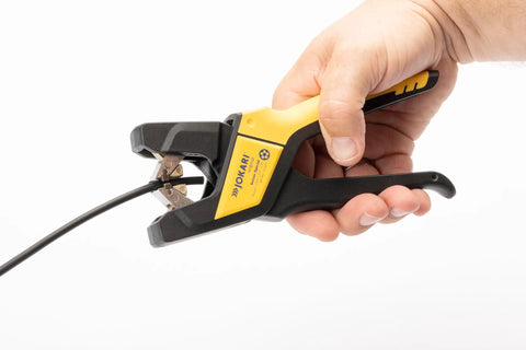 Sensor Wire Stripper For Sensor Cables And Secure Cabling No Diameter Adjustments Needed Pro Grade Tool From German Engineering in use.