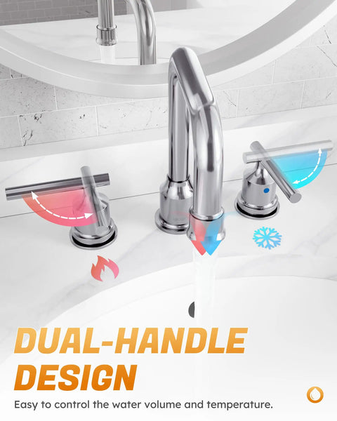 Chrome Widespread Bathroom Faucet 8 Inch Centers 3 Piece Vanity Set With Adjustable 360 Degree Swivel Spout Modern Lavatory Faucet