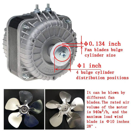 AC Shaded Pole Fan Motor 120V 60Hz 18W Output For Small Ventilation And Refrigeration Gear, 940 Cubic Meters Per Hour Air Volume, CCW Rotation