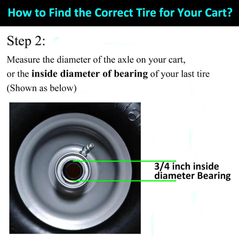 Guide to measure bearing diameter for 4.10/3.50-4 Solid Tire Replacement with 3/4 And 5/8 Bearing, 10 Inch Wheel