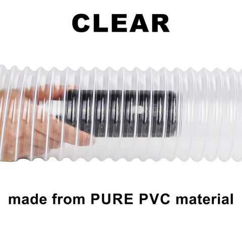 Clear 4 Inch PVC Dust Collection Hose 10 Feet Vacuum Hose For Woodworking Transparent tube with hands visible inside