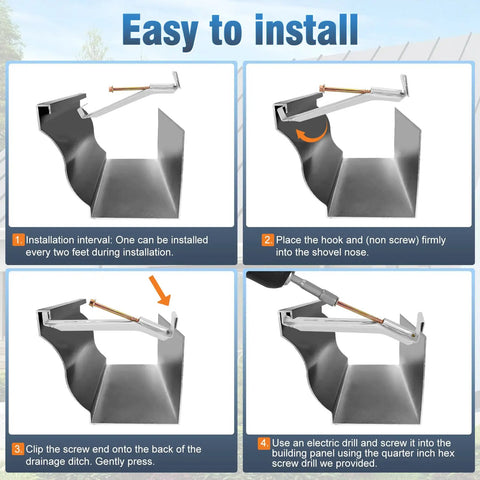Gutter Hanger Kit For 5 Inch K Style Aluminum Gutters With Pre Installed Rust Resistant Screws Hidden Brackets And Quick Clips Includes One Quarter Inch Hex Drill Bit Ten Pack For Easy Mounting installation guide