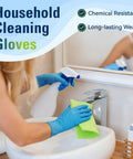 Blue Nitrile Food Prep Gloves Disposable Latex Free Ultra Thin Design Fits Snug And Moves Smooth Chef Kitchen Restaurant Supplies Soft Feel Heavy Duty Grip Comfort worn while cleaning bathroom sink.