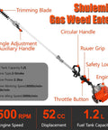 Beast Mode Gas Powered 6 In 1 Weed Eater Yard Tool With 52cc 2 Stroke Engine features labeled diagram
