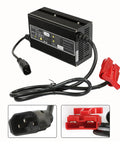 24V 10A Floor Scrubber Charger With SB120 Red Connector for Lead Acid Wet AGM Deep Cycle Batteries, shown with cable and plug