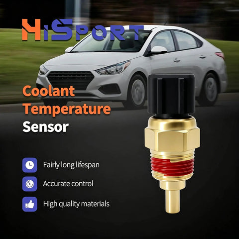 Rock Solid Replacement Engine Coolant Temperature Sensor With Connector 39220-38030 close-up view showing gold and black design.