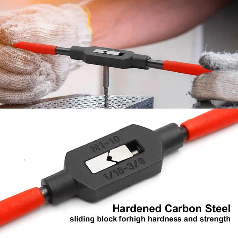 Adjustable Handy Tap Wrench Set With Three Size Jaws From One Sixteenth To Three Eighths Inch Tap Holder Reamer Hand Tapping Tool For Machinists Plastic Dipped Handle M1 To M10 Compatibility Durable Carbon Steel Construction