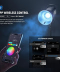 CB100C 130W RGB LED Video Light With App And 2.4G Wireless Remote, 360 Degrees Full Color Illumination shown with mobile app control