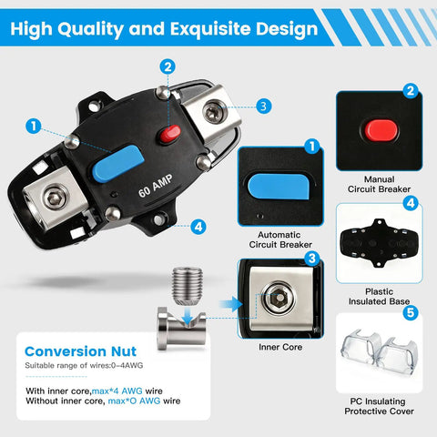 Heavy Duty 200A Dc Circuit Breaker Battery Disconnect Switch Quick Manual Reset For Towing Motors Marine Panels Built Tough 12V To 24V Systems Road Ready No Sweat Operation For Boat Trailers And Gear placed on a design layout.