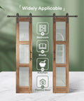 Double 18 By 84 Inch Glass Barn Doors With 36 Inch Opening, 6.6 Ft Beefed-Up Hardware Kit, 3 Panel Frosted Glass, LVL Wood