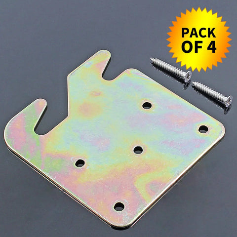 Top Shelf Galvanized Bed Rail Hook Plates And Tight Fitting Brackets For Hardcore Daily Grind Solid Bed Frame Mounting Hardware With Screws Included, pack of 4, showing galvanized metal bracket and screws.