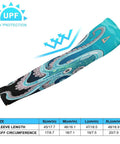 Premium Ice Silk Arm Sleeves Deliver Ultra Fly Compression Fit To Block Harsh Sunlight And Keep Your Forearms Cool And Sweat Free On Daily Chores With Upf50 Protection display with size chart.