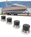 Four Pack Boat Trailer Bearing Protector Caps Stainless Steel Wheel Bearing Covers Dust Caps 2.717 Inch Enhanced Dual Side Protection Keeps Grease In Blocks Water Dirt Rust Resistant Easy Install against a boat backdrop